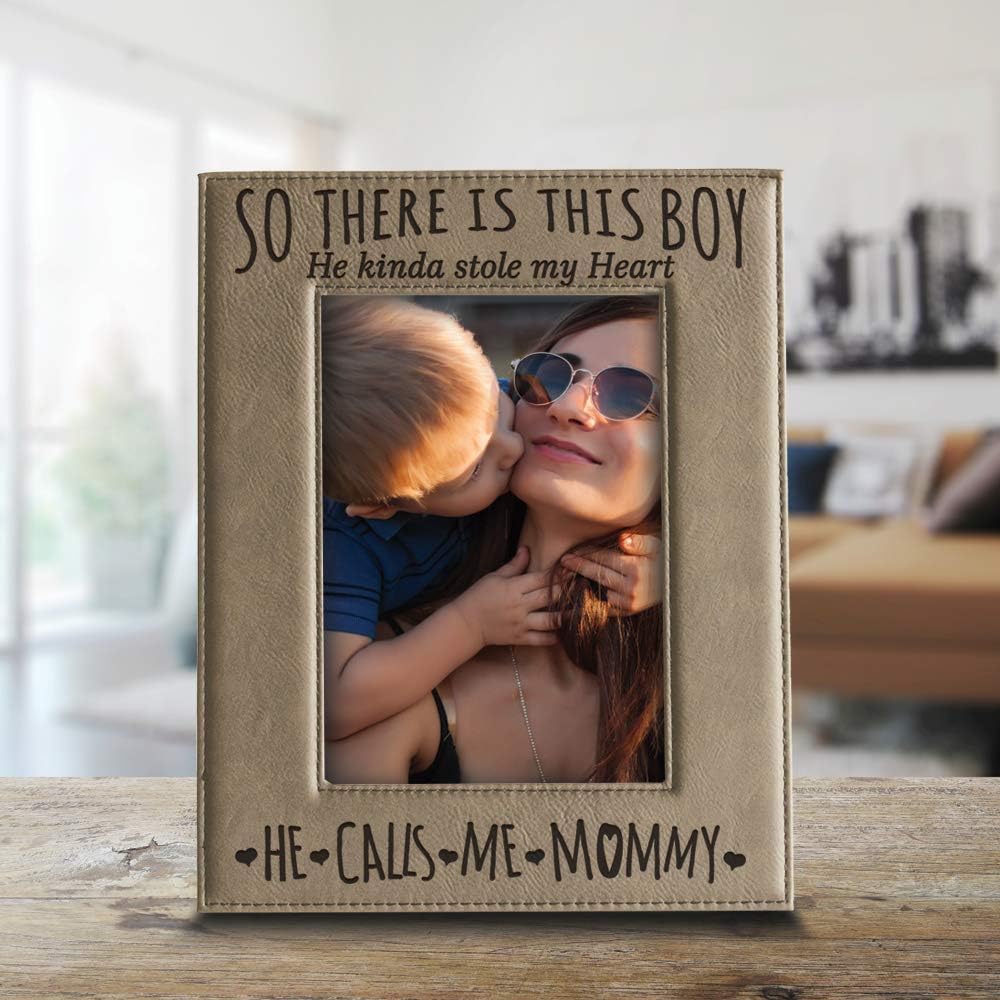 BELLA BUSTA- Engraved Leather Picture Frame, So There is This Boy he Kinda Stole my Heart, Mommy and Me Gift (5 x 7