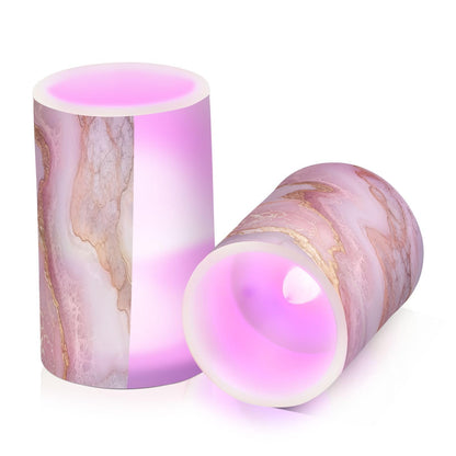 Zathe Flameless Pillar Candles Batteries Led Candles for Home Decor Marble Blush White