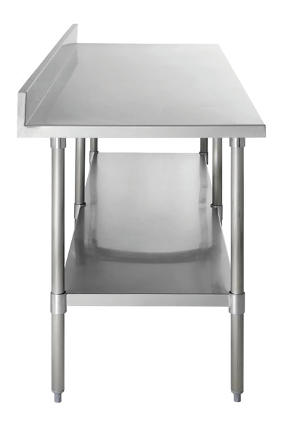 Kratos Stainless Steel Kitchen Prep Table 96"x24" with Backsplash and Undershelf, NSF Worktable for Restaurants - 16ga/304SS