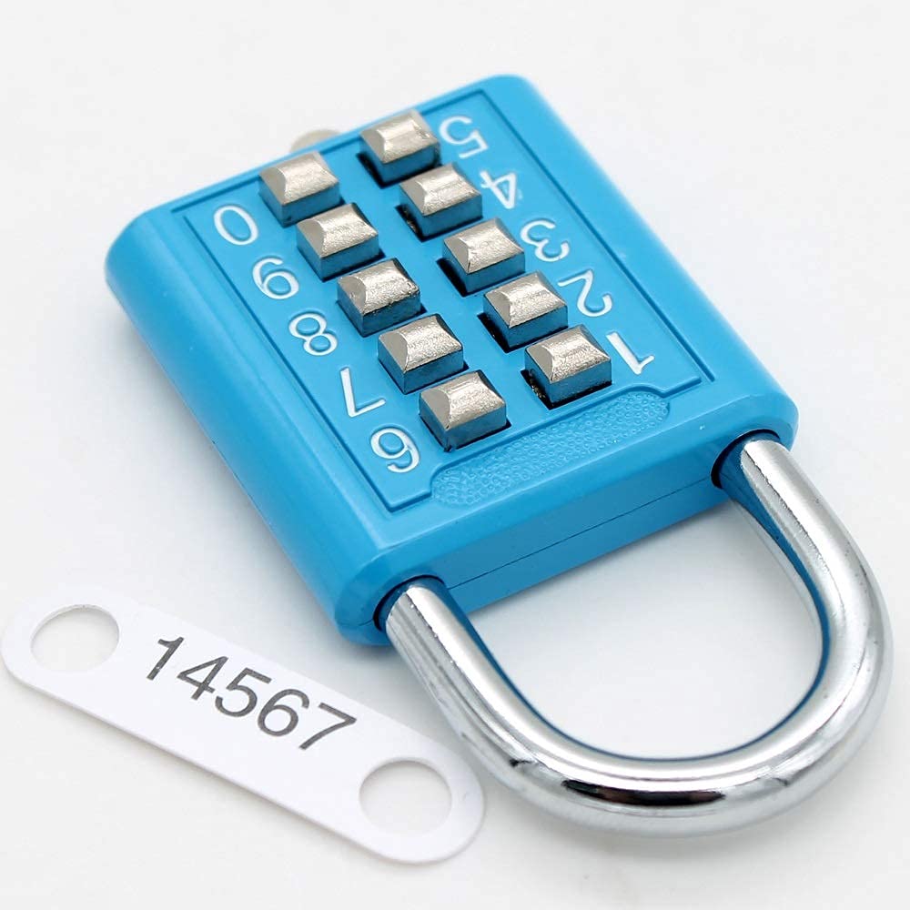 MIONI 10 Digit Push Button Combination Padlock, 5 Digit Locking Mechanism,Blue (2 Blue)