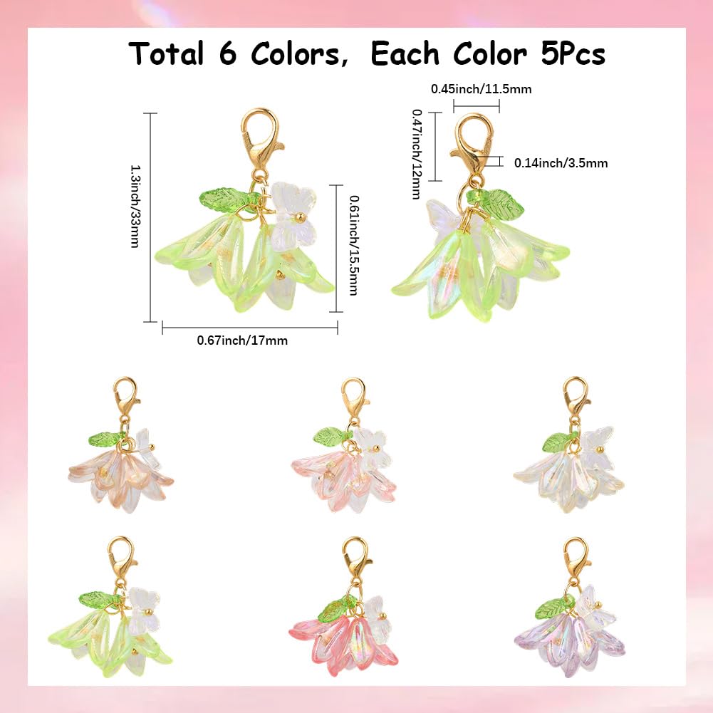 SUNNYCLUE 1 Box 30Pcs Flower Stitch Marker Knitting Markers Charms Bulk Acrylic Pink White Spring Lily Butterfly Clasps Hooks Crochet Charms for Jewelry Making Crafts Weaving Sewing Supplies Beginner