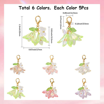 SUNNYCLUE 1 Box 30Pcs Flower Stitch Marker Knitting Markers Charms Bulk Acrylic Pink White Spring Lily Butterfly Clasps Hooks Crochet Charms for Jewelry Making Crafts Weaving Sewing Supplies Beginner
