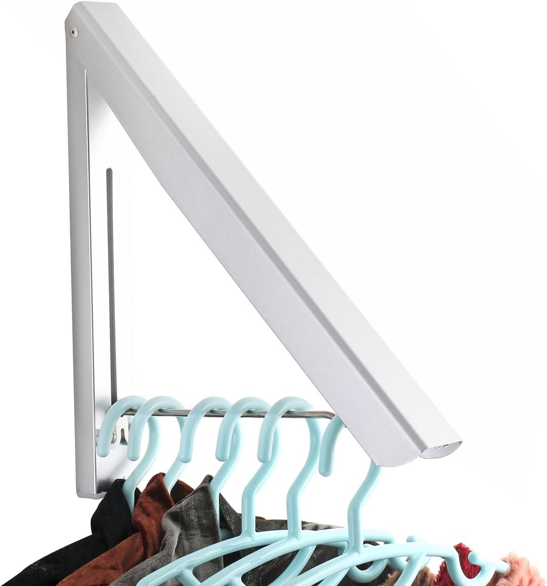 Folding Clothes Hanger, Wall Mounted Indoor Outdoor Aluminum Space Saver Clothes Rack Holder, Slim Design for Bedroom,