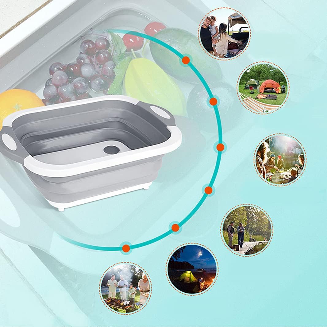 Folding Cutting Board with Draining Plug, Multi-Function Collapsible Basket for Washing Fruits and Vegetables