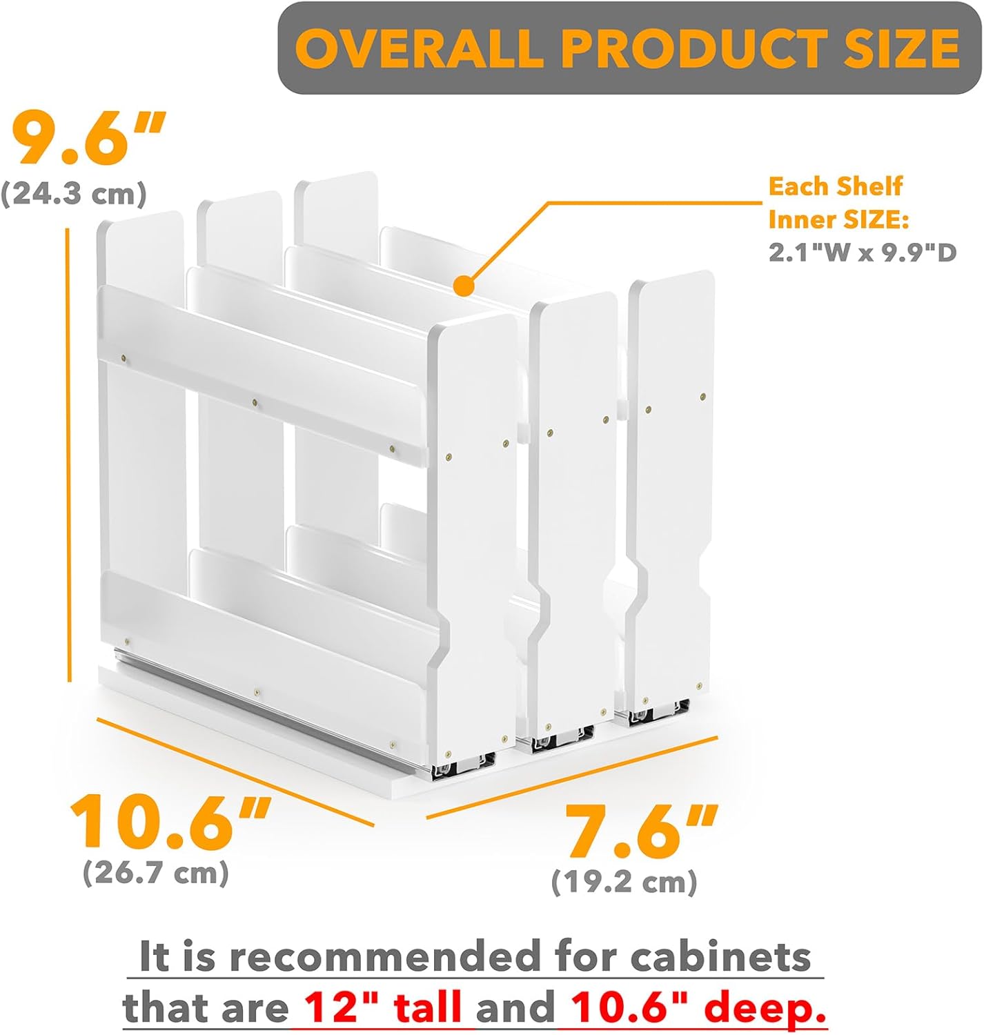 7.6" 3 Drawers(2" 2-Tier, SpaceAid Bamboo Pull Out Spice Rack Organizer for Cabinet, Heavy Duty Slide Out Seasoning