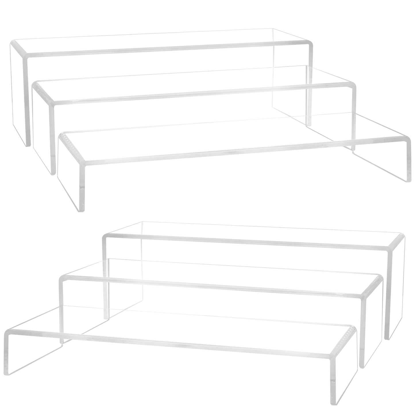 Aminigram Large Acrylic Display Risers, 2 Set - 6 Pack (12”L~11.6”L~11.2”L) Collectibles Display Shelf, Acrylic Risers Display Stands for Show Figures, Cupcake, Perfume, Jewelry, Toys