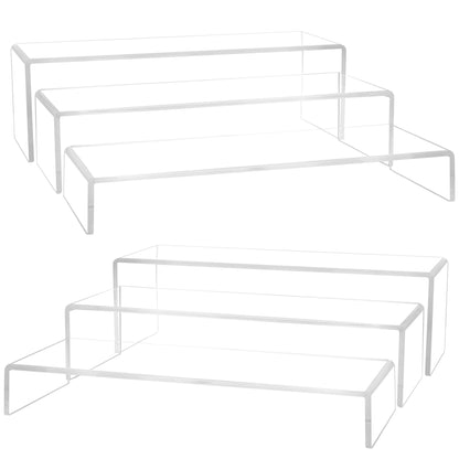 Aminigram Large Acrylic Display Risers, 2 Set - 6 Pack (12”L~11.6”L~11.2”L) Collectibles Display Shelf, Acrylic Risers Display Stands for Show Figures, Cupcake, Perfume, Jewelry, Toys