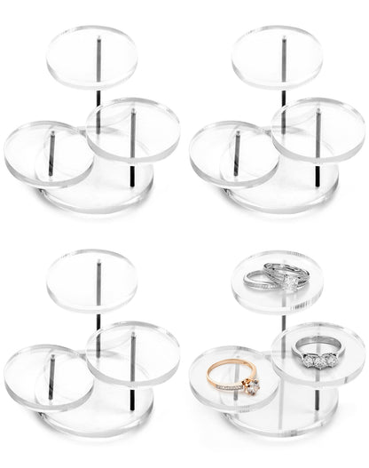 QWORK Mini 3-Tier Clear Acrylic Display Risers – Small Jewelry & Figurine Stand for Home, Storefront & Exhibits, 4 Pack