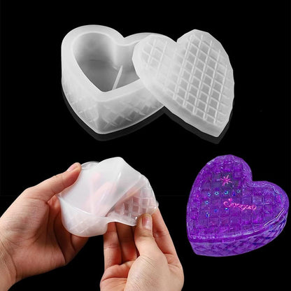 FineInno Heart Box Resin Mold,Silicone Jar Molds, Jewelry Container Mold with Lid,Storage Epoxy Casting Mould for DIY Organizer Trinkets,Candy