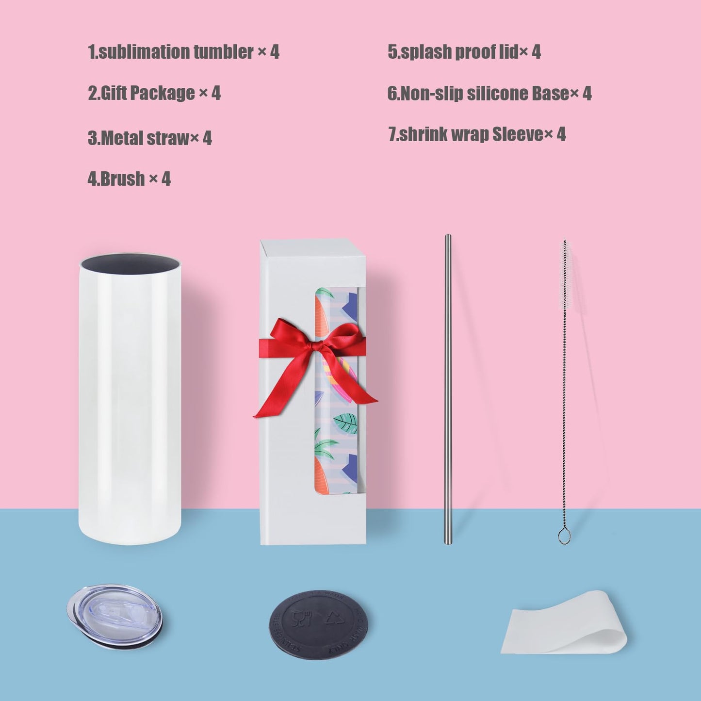 MICLAXYS 4 Pack 20oz Sublimation Tumblers Bulk, Sublimation Tumbler Blank, Skinny Straight Stainless Steel Blanks Cups with Individual Box (4, 20OZ)