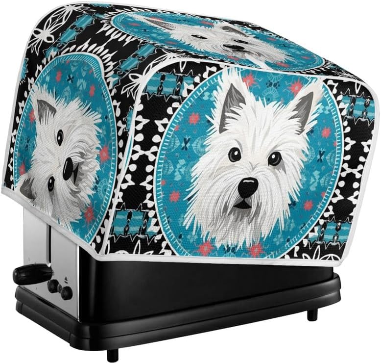 4 Slice Toaster Cover, West Highland White Terrier Design, Blue Mandala Universal Fit Wide Slot Bread Maker Cover
