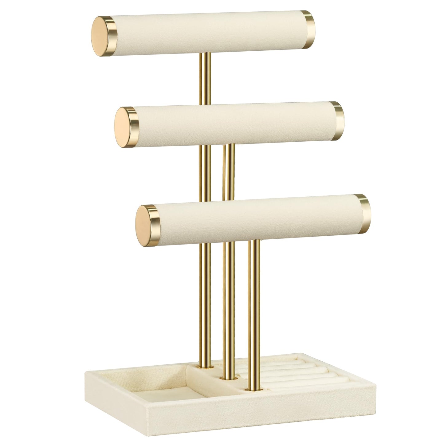 3 Tier Bracelet Holder Display - Detachable T Bar Beige Velvet Bracelet Holder, Jewelry Holder Organizer for Bracelet, Necklace, Watches, Rings