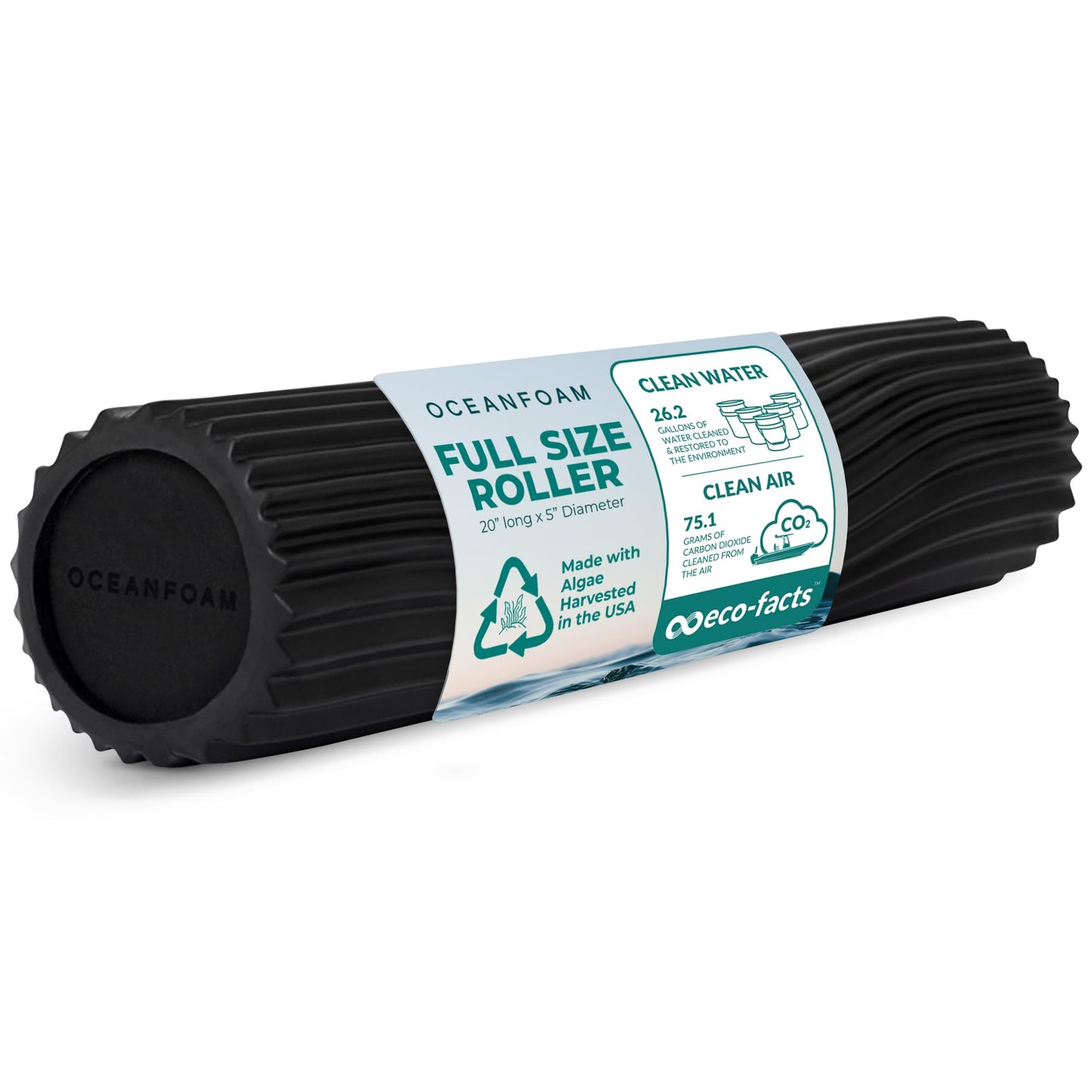 Oceanfoam Tidal Roller - Black Marbled - Muscle Massage Foam Roller for Back Pain & Stretching - Firm and Ergonomic Wide Wave Textured - Yoga, Athletics, & Wellness - Full Size, 20" x 5"