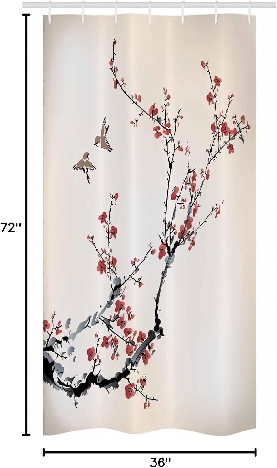 Ambesonne Nature Stall Shower Curtain, Cherry Branches Flowers Artwork, Fabric Bathroom Decor Set, 36" X 72"