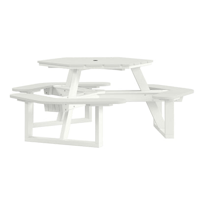 Shoreline Made in USA Hexagon Picnic Table, Seating for 6, Coconut White