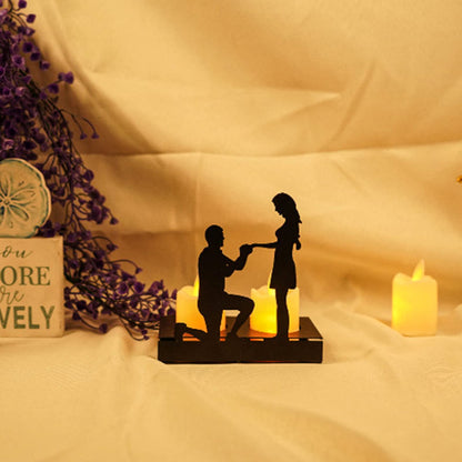 Handcrafted Iron Sculpture Candlestick Ornament, Romantic Couple Statue For Anniversaries, Decorative Modern Sculptures, Wedding Decoration Anniversary Ornament Figurine for Couples Valentine (A)