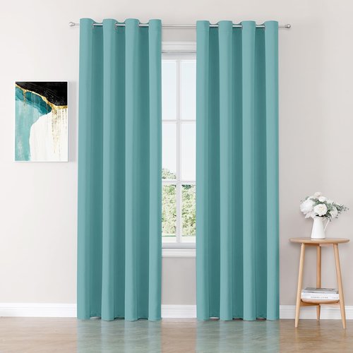 ChrisDowa Blackout Curtains - Thermal Insulated Room Darkening Panels, Aqua, 52 x 80 Inches, 2-Panel Set