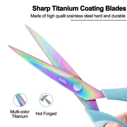 Craft Scissors, All Purpose Sharp Titanium Blade Shears, Comfortable Grips, School Scissors Set of 3 pack, Ideal for Office, Home, Sewing, Fabric, Kitchen, Arts and DIY Supplies, 9.3"/8.5"/5.6", Blue