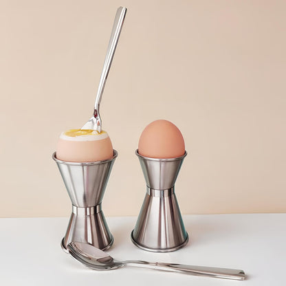 18/8 Set 2 NobleEgg Egg Cups for Soft Boiled Eggs, All Sizes, Topper, Spoons, Stainless Steel
