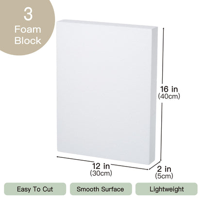Crafare 3 Pack Craft Foam Blocks 16X12X2in Polystyrene Brick Rectangle for Arts School Projects Sculptures Floral Arrangements Modeling and Centerpieces