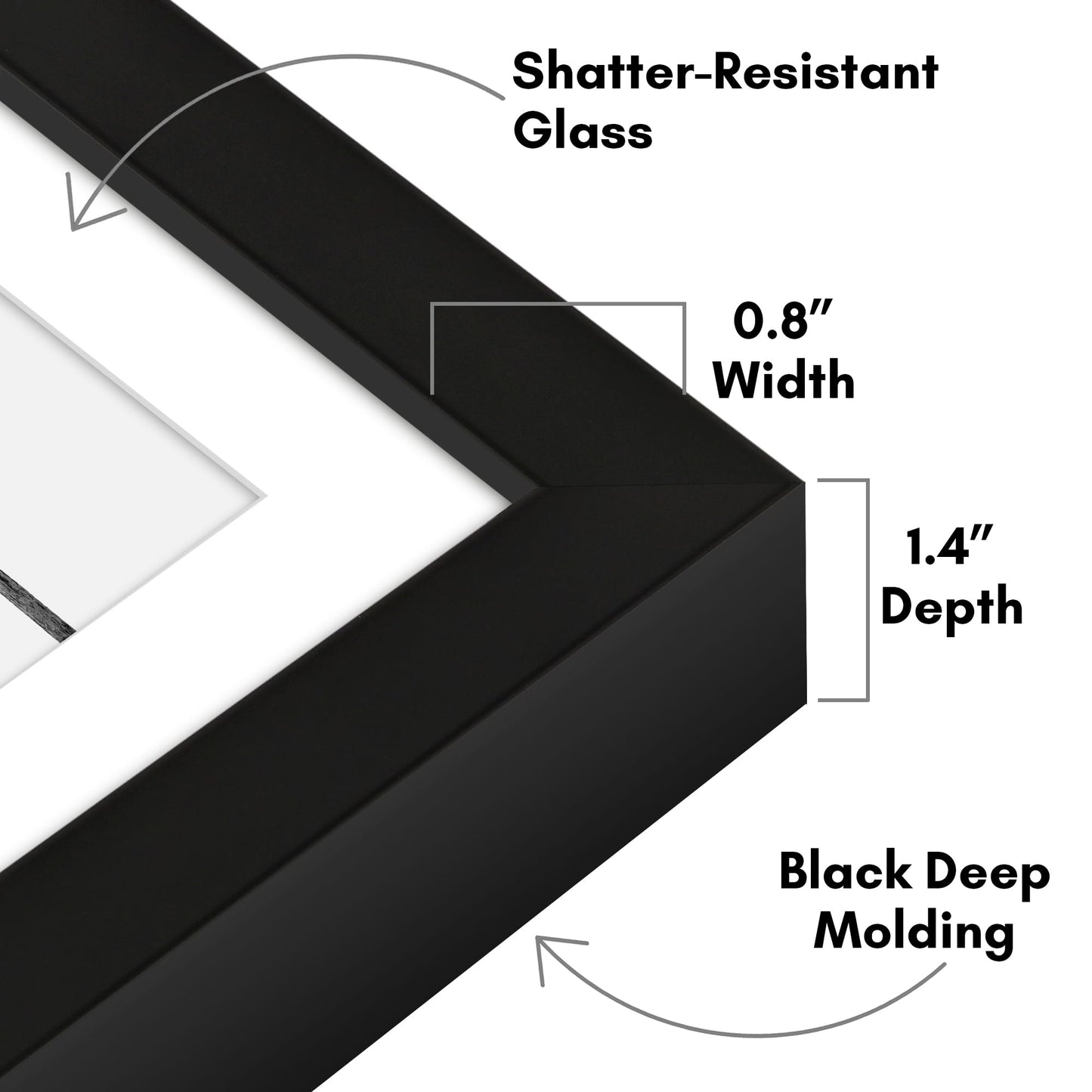 Americanflat 6x8 Picture Frame with Shatter-Resistant Glass - Use as 5x7 Frame with Mat or Display 6x8 Photo Without Mat - Soho Collection - Deep Molding Picture Frames for Tabletop or Wall - Black