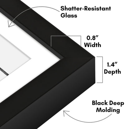 Americanflat 6x8 Picture Frame with Shatter-Resistant Glass - Use as 5x7 Frame with Mat or Display 6x8 Photo Without Mat - Soho Collection - Deep Molding Picture Frames for Tabletop or Wall - Black
