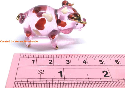 Handmade Mini 2" Blown Glass Pig Figurine, Pink with 22K Gold Accents, Unique Gift Ideas and Decor No.2