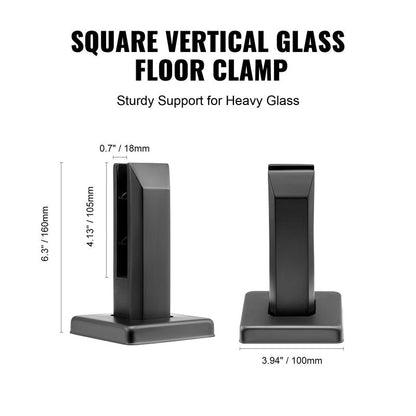 VEVOR Square Glass Railing Bracket - 4 PCS, 304 Stainless Steel, 5/16"-1/2" (8-12mm) Glass Clamp for Balcony, Garden, Deck, Stair