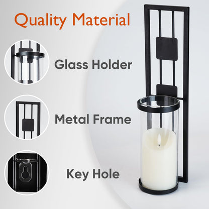 Homemory Wall Sconces Candle Holder Set of 2, Modern Metal Rustic Wall Decor for Living Room, Dining Room, Bedroom, Bathroom(Black)