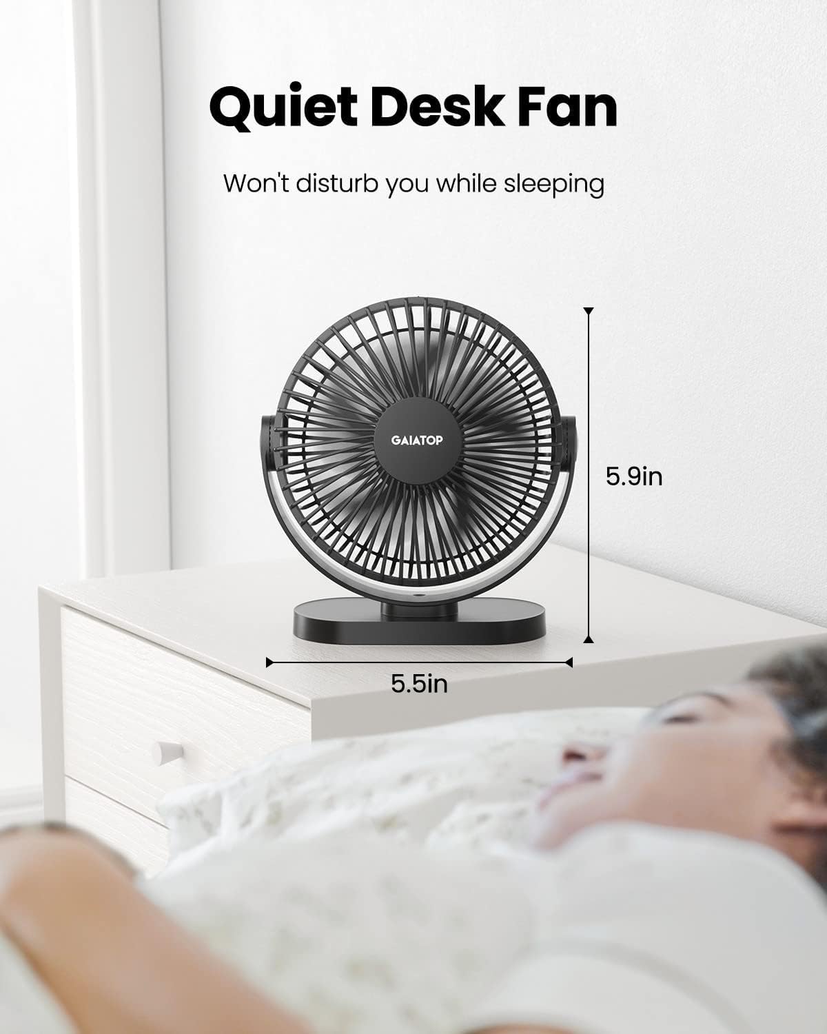 Gaiatop USB Desk Fan, 5.5 Inch Small Quiet Powerful 3 Speeds 90° Rotate, Personal Mini Portable Desktop Table Fans, Cooling for Home Office Car Travel Indoor Outdoor Pink