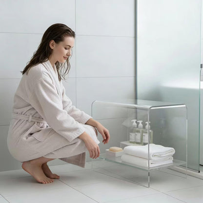 GETCK 21" Acrylic Shower Stool with Storage Shelf - Waterproof Bath Bench for Spa & Shower, Heavy-Duty Seating (Holds 400lbs) - Ideal for Shaving Legs & Organizing Items