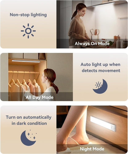 Under Cabinet Lighting, LED Motion Sensor Light Indoor, 2200mAh USB Rechargeable Closet Lights Battery Operated, Stick On Magnetic Wireless Dimmable Under Counter Lights for Kitchen(2 Pack)