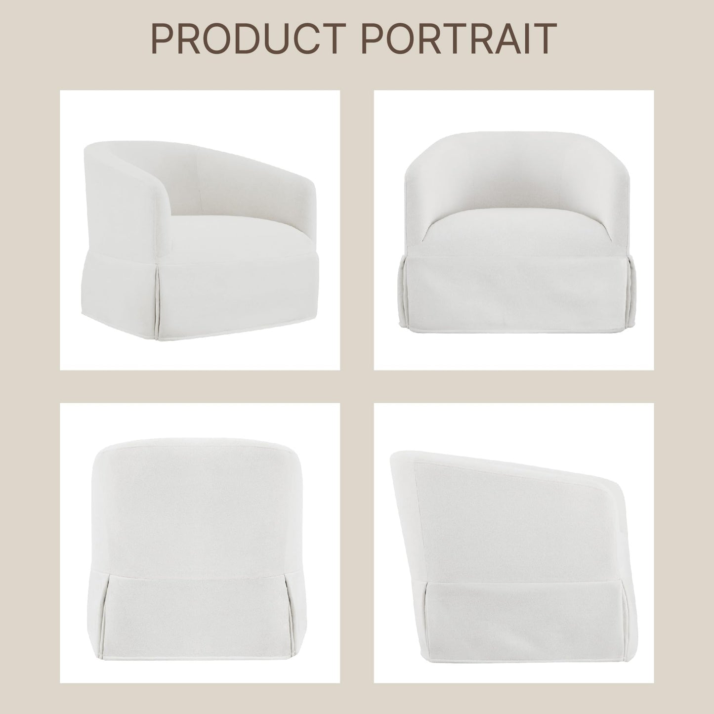 Swivel Accent Chair, 360 Degree Performance Fabric Armchair Modern Barrel Chairs Armchair for Living Room Bedroom Home and Office,Cream White