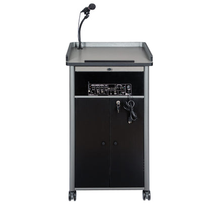 OEF Furnishings CoreSound Media Series Floor-Standing Mobile Lectern (No Microphone, AC Powered, Charcoal Finish)