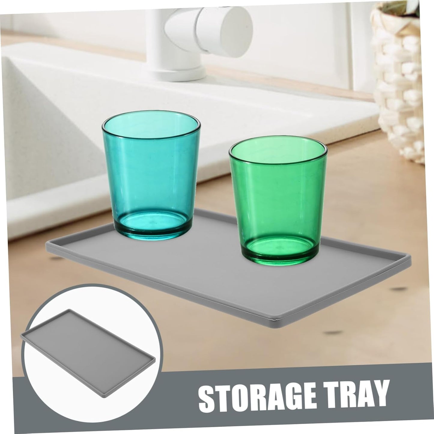 Non-Slip Silicone Vanity Tray, Rectangle Jewelry Tray, Mini Desk Organizer for Toilet, Sink, Soap Coaster