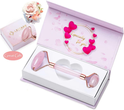 Jade Roller for Face - Rose Quartz Face Roller Skin Care - Stone Facial Roller, Face Massager for Women, Relieve Stress, Remove Wrinkles Eye Puffiness