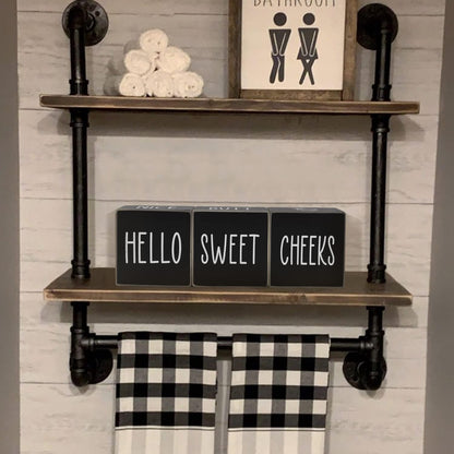 Farmhouse Bathroom Decor, Cute Funny Wooden Signs for Shelf, Rustic Black Bathroom Decor, 4 Sides