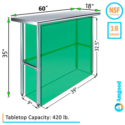 KPS Commercial Stainless Steel Work Table with Crossbar – 18" x 60" NSF Certified Heavy Duty Prep Table for Restaurant, Kitchen, or Food Truck