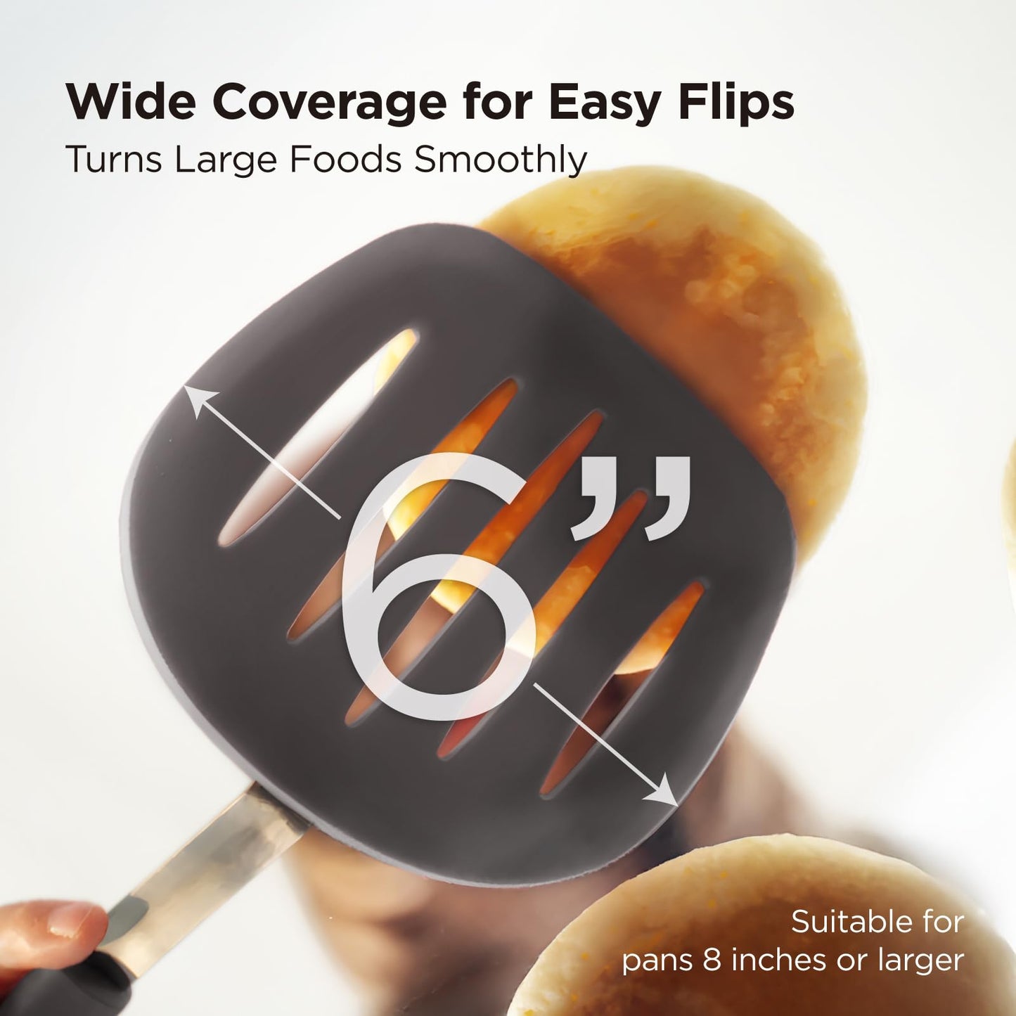 Kitchen Mama WaltzGrip Platinum Silicone Pancake Spatula Turner: Heat Resistant Flexible, Stainless Steel Core, Nonstick, Dishwasher Safe, Flipper – Ideal Kitchen Cookware Egg, Fish, Meat (Metal Gray)