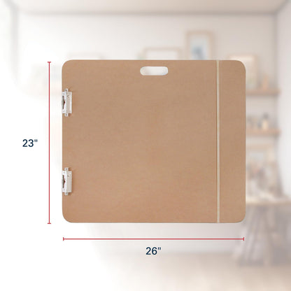 Saunders Recycled Hardboard Sketchboard 23x26 Made in USA, Artist Drawing Board with Handle, 2 Side Clips & Rubber Band, Large Masonite Field Clipboard for Life Drawing & Plein Air