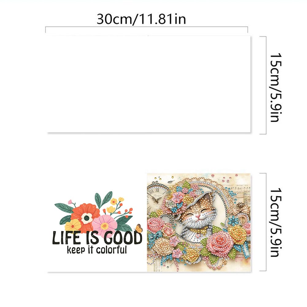 6 Pack 5D DIY Diamond Painting Cat Garden Greeting Card Kit, Diamond Art Christmas Birthday Holiday Greeting Card, Art Crafts Kit Creative with Envelope