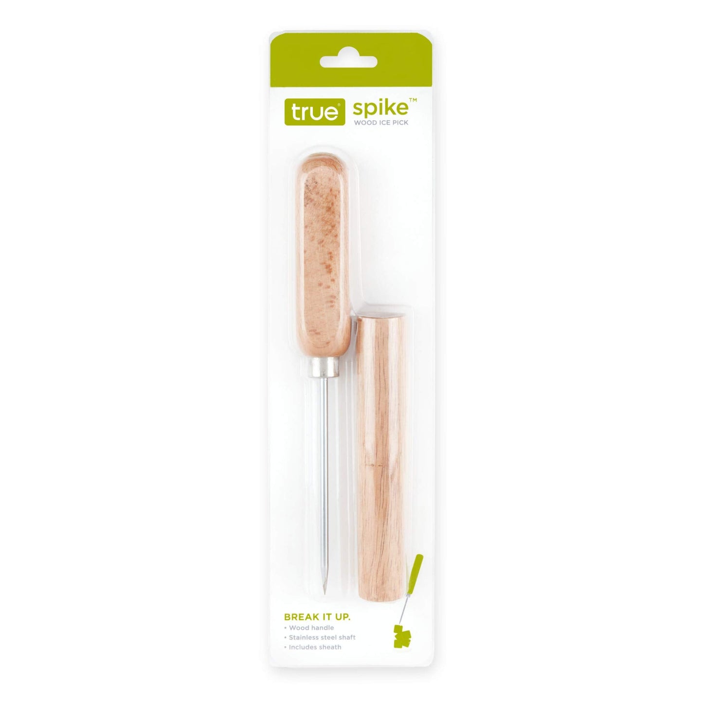 True Spike Stainless Steel Ice Pick Tool with Cover and Wood Handle for Cocktails, Restaurant, Bars, Camping, Bartender Home Bar Accessories, 8.5"