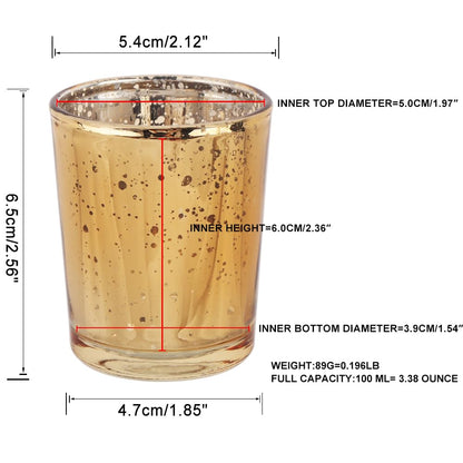 BTGLLAS 36pcs Gold Glass Tea Light Holders - Votive Candle Holders Bulk for Weddings Events - Glass Votives for Wedding Centerpieces, Christmas, Thanksgiving - Candle Accessories Decor (36, Gold)