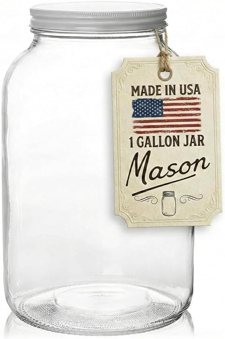 1 1 Pack Large Glass Jars Gallon Wide Mouth Mason Jars with Airtight Metal Lids Made in USA Gallon Jars for Fermenting
