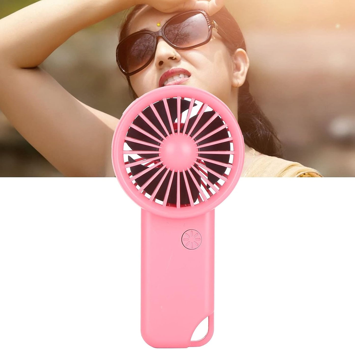 ASHATA Handheld Mini Fan (Red), USB Rechargeable, 3 Speed Portable Fan with Carabiner for Home, Office, Outdoor