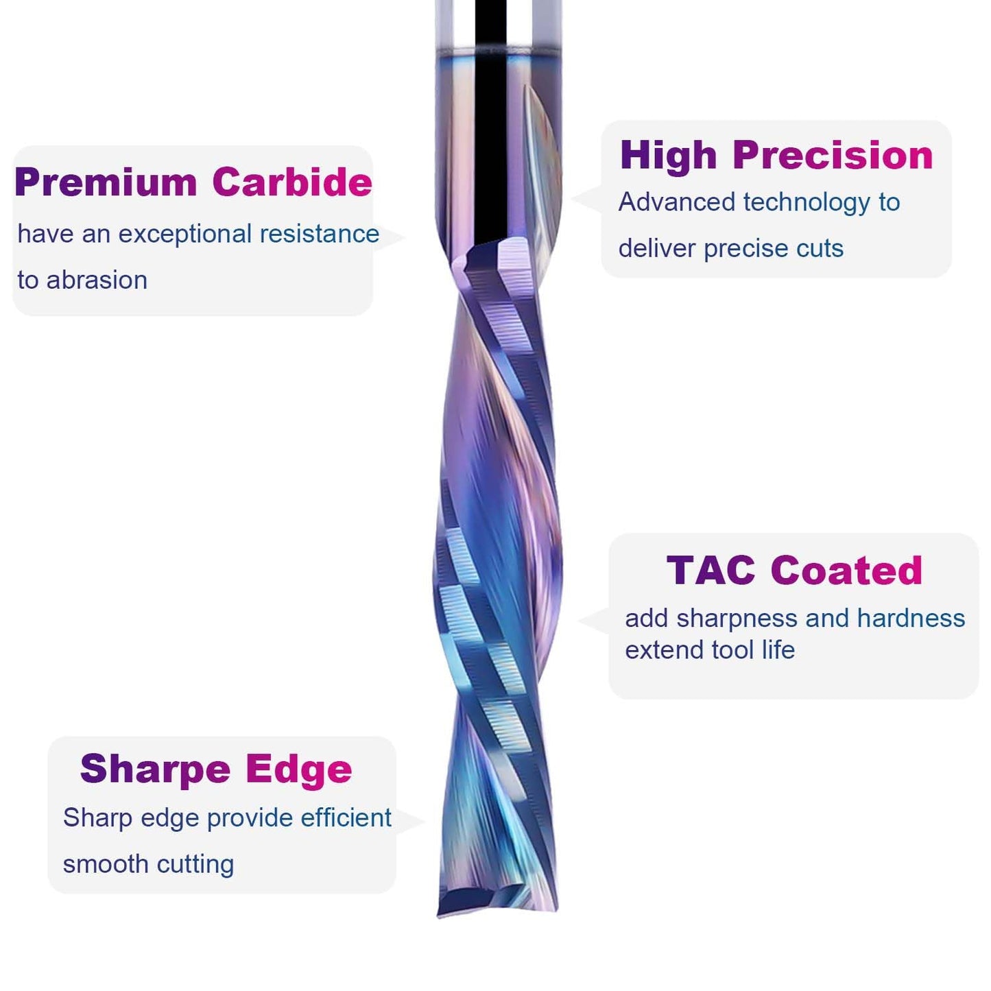 SpeTool 5-Piece Carbide Spiral Downcut CNC Router Bits Set, 1/8 Inch Cutting Dia 1/8 Inch Shank with TAC Coated End Mill Bit for Wood Carving Engraving Tool