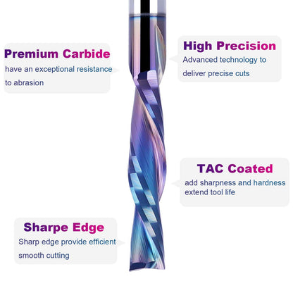 SpeTool 5-Piece Carbide Spiral Downcut CNC Router Bits Set, 1/8 Inch Cutting Dia 1/8 Inch Shank with TAC Coated End Mill Bit for Wood Carving Engraving Tool