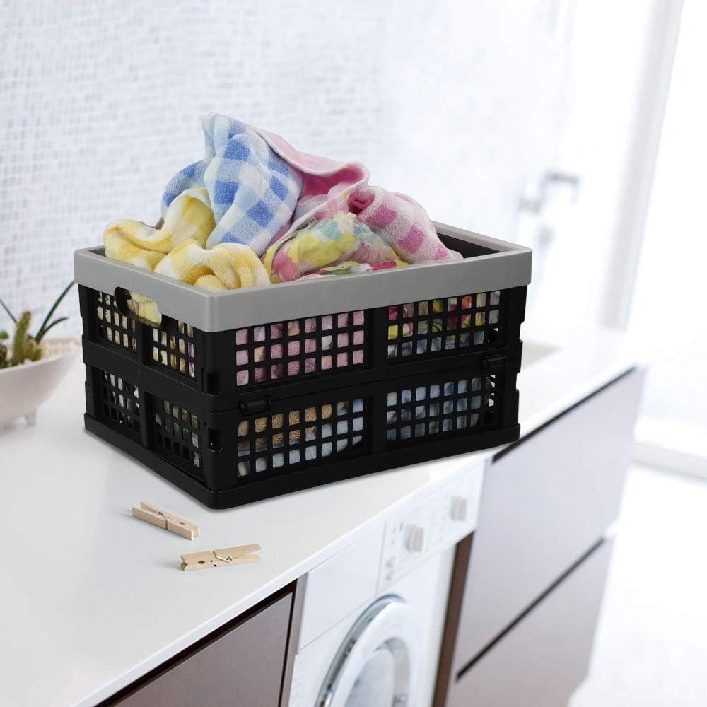 16 L Plastic Folding Storage Crates, Collapsible Plastic Crate, 2 Packs