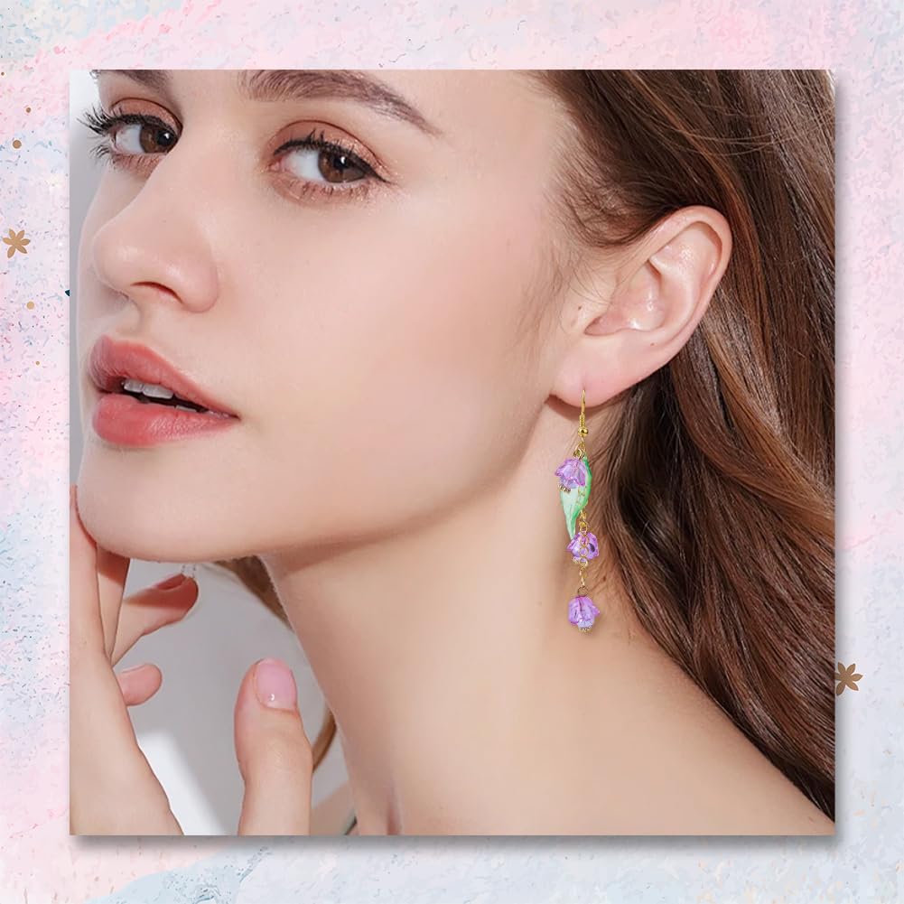 BEAMARKER 500Pcs Acrylic DIY Flower Leaf Beads Kits Including Assorted Purple Flower Loose Beads Maple Leaf Pendants Charms Acrylic Floral Caps for Earring Bracelet Necklace Craft Jewelry Making