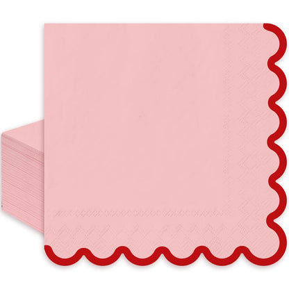 FYSUIMU 50 Pcs Pink Red Luncheon Napkins Disposable Paper Napkin Scalloped Decorative Dessert Dinner Hand Napkin for Valentine' s Day Wedding Home Party Table Supplies Decor